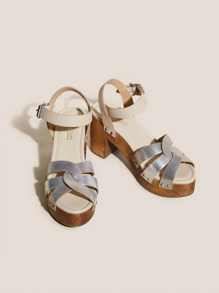 White Stuff SANDALS Twist Leather High Clog Sandal Mixed Metallic 8211 Women
