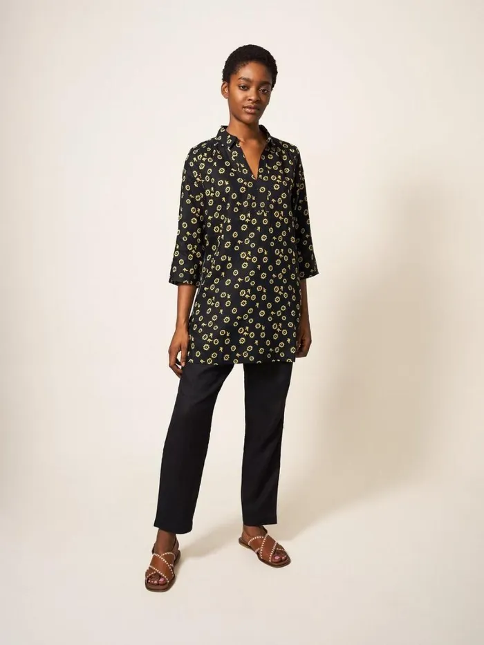 White Stuff SHIRTS and BLOUSES Blaire Tunic Linen Black Multi 8211 Women