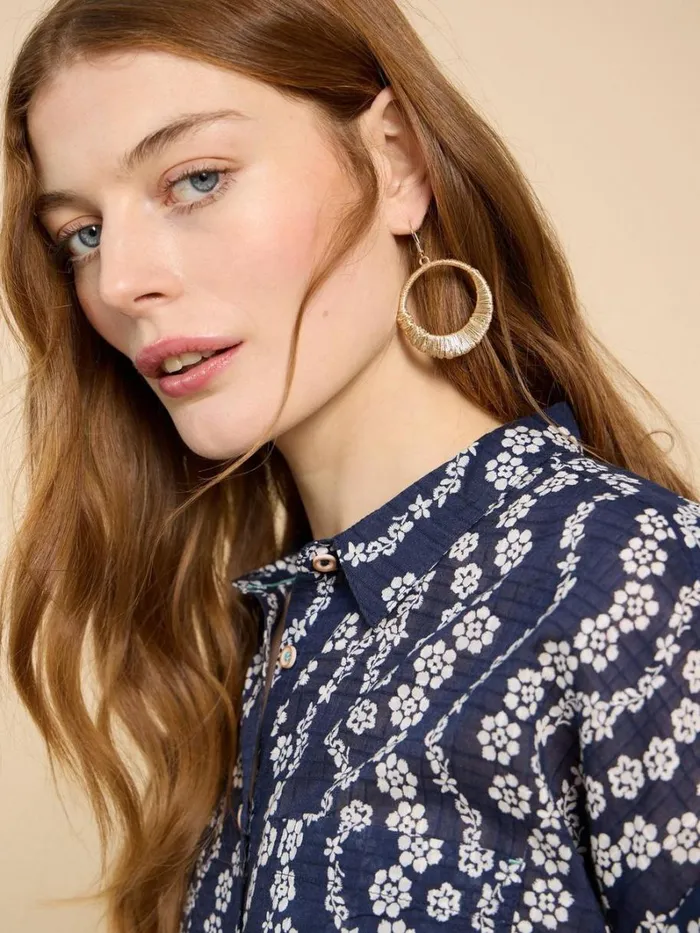 White Stuff SHIRTS and BLOUSES Ellie Organic Cotton Shirt Navy Print 8211 Women