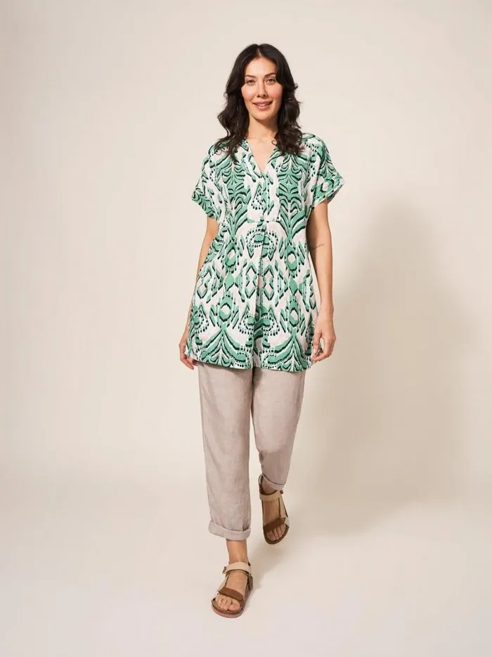 White Stuff SHIRTS and BLOUSES Marianne Linen Tunic Top Green Multi 8211 Women White Stuff SHIRTS and BLOUSES Marianne Linen Tunic Top Green Multi 8211 Women