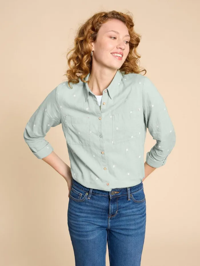 White Stuff SHIRTS and BLOUSES Sophie Organic Cotton Shirt Mid Green 8211 Women White Stuff SHIRTS and BLOUSES Sophie Organic Cotton Shirt Mid Green 8211 Women