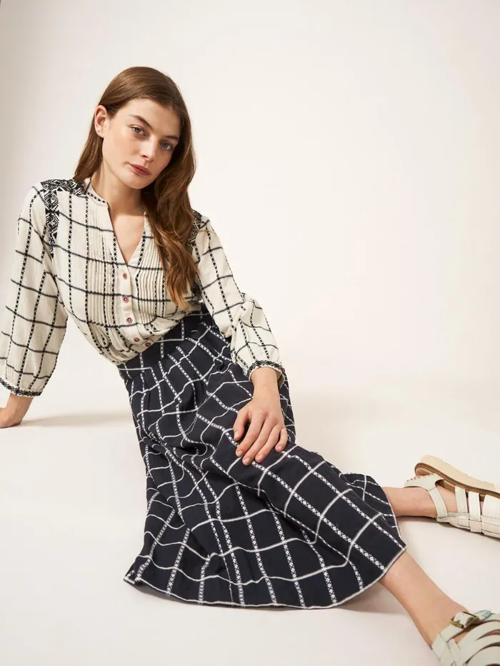 White Stuff SKIRTS Anya Check Midi Skirt Black Multi 8211 Women White Stuff SKIRTS Anya Check Midi Skirt Black Multi 8211 Women