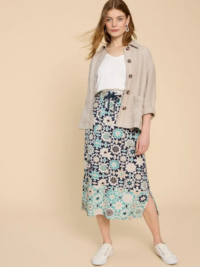 White Stuff SKIRTS Elle Linen Blend Skirt Navy Print 8211 Women White Stuff SKIRTS Elle Linen Blend Skirt Navy Print 8211 Women