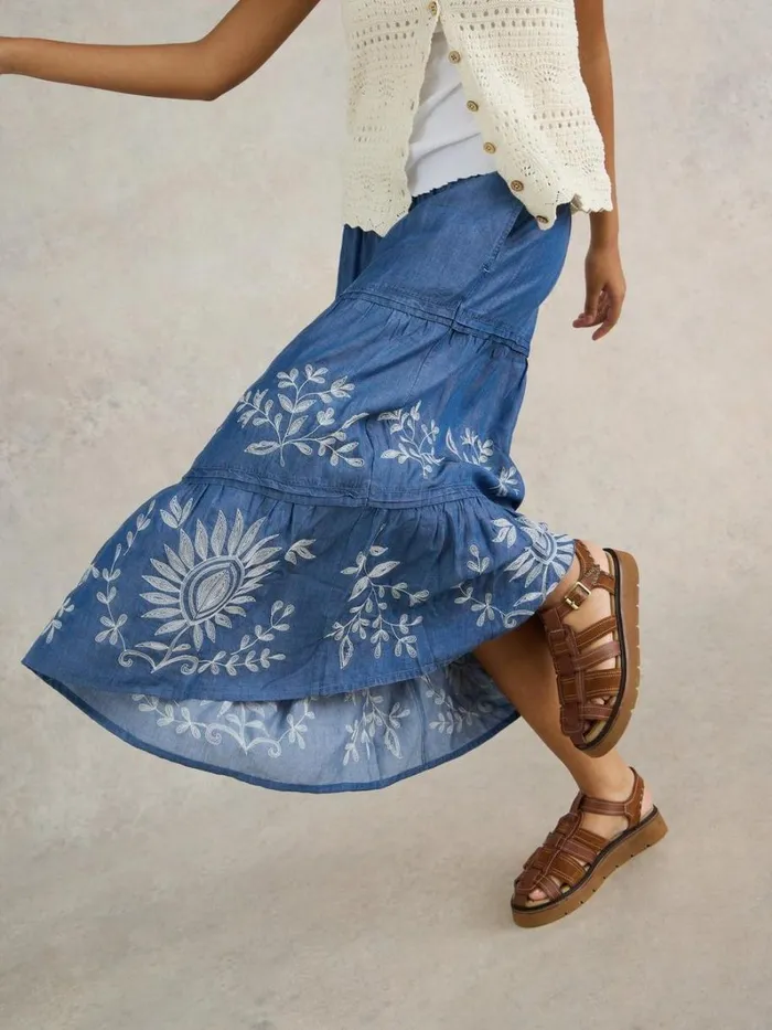 White Stuff SKIRTS Isla Embroidered Denim Skirt Light Denim 8211 Women White Stuff SKIRTS Isla Embroidered Denim Skirt Light Denim 8211 Women