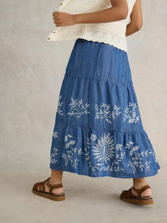White Stuff SKIRTS Isla Embroidered Denim Skirt Light Denim 8211 Women White Stuff SKIRTS Isla Embroidered Denim Skirt Light Denim 8211 Women