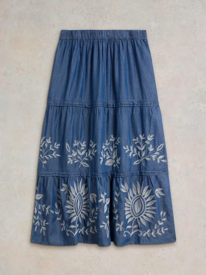 White Stuff SKIRTS Isla Embroidered Denim Skirt Light Denim 8211 Women White Stuff SKIRTS Isla Embroidered Denim Skirt Light Denim 8211 Women