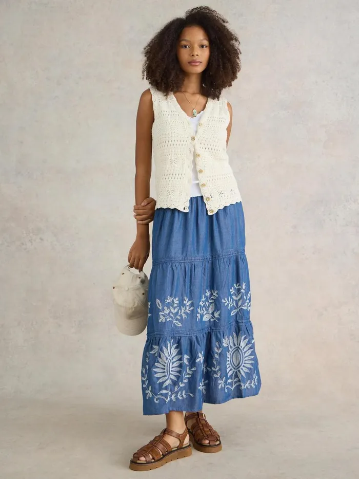 White Stuff SKIRTS Isla Embroidered Denim Skirt Light Denim 8211 Women White Stuff SKIRTS Isla Embroidered Denim Skirt Light Denim 8211 Women