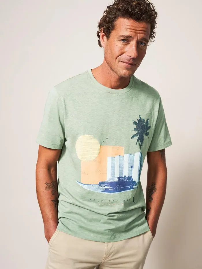 White Stuff TSHIRTS Palm Springs Graphic Tee Dusty Green 8211 Men