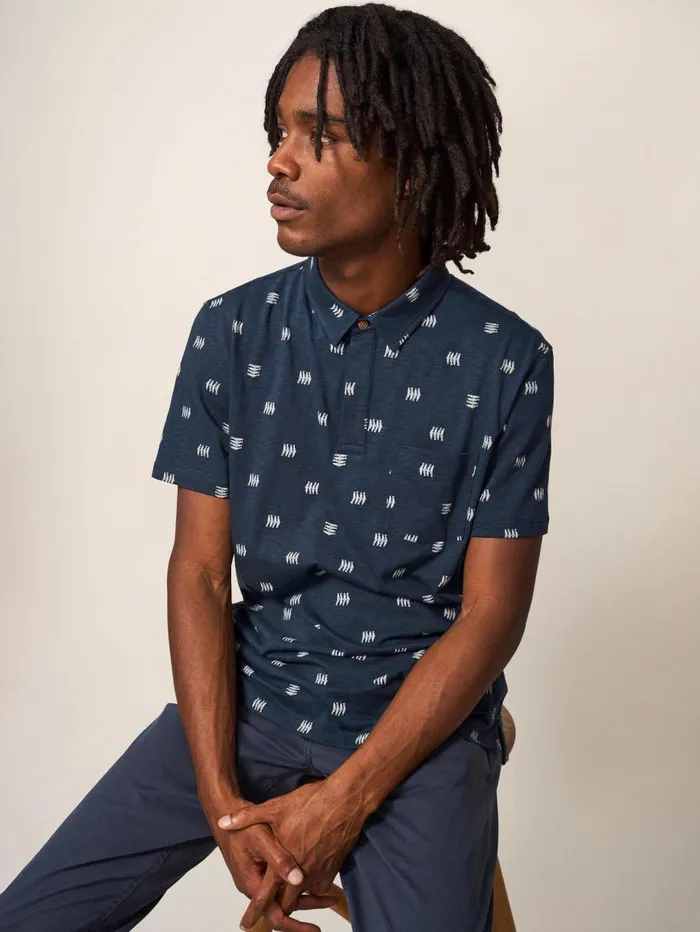 White Stuff TSHIRTS Sardine Printed SS Polo Navy 8211 Men