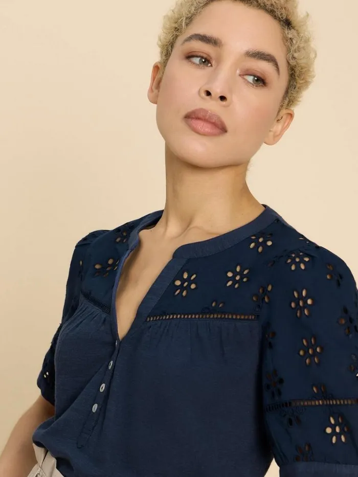 White Stuff TOPS and TEES BELLA BRODERIE MIX TOP French Navy 8211 Women