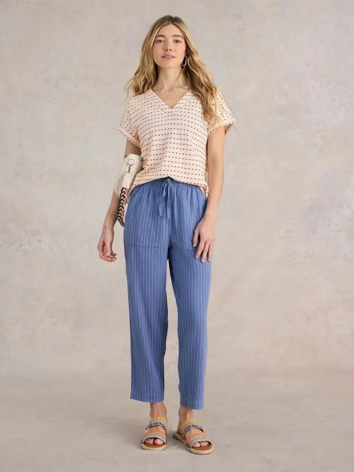 White Stuff TOPS and TEES EMBROIDERED STRIPE V NECK TEE Natural Multi 8211 Women