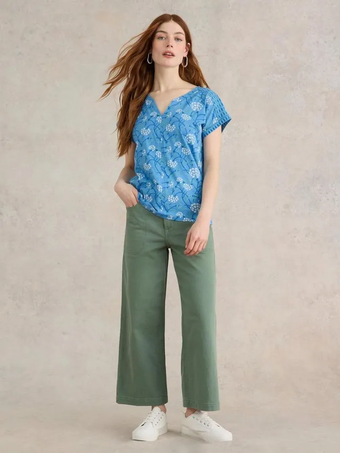 White Stuff TOPS and TEES NELLY NOTCH NECK COTTON TEE Blue Print 8211 Women