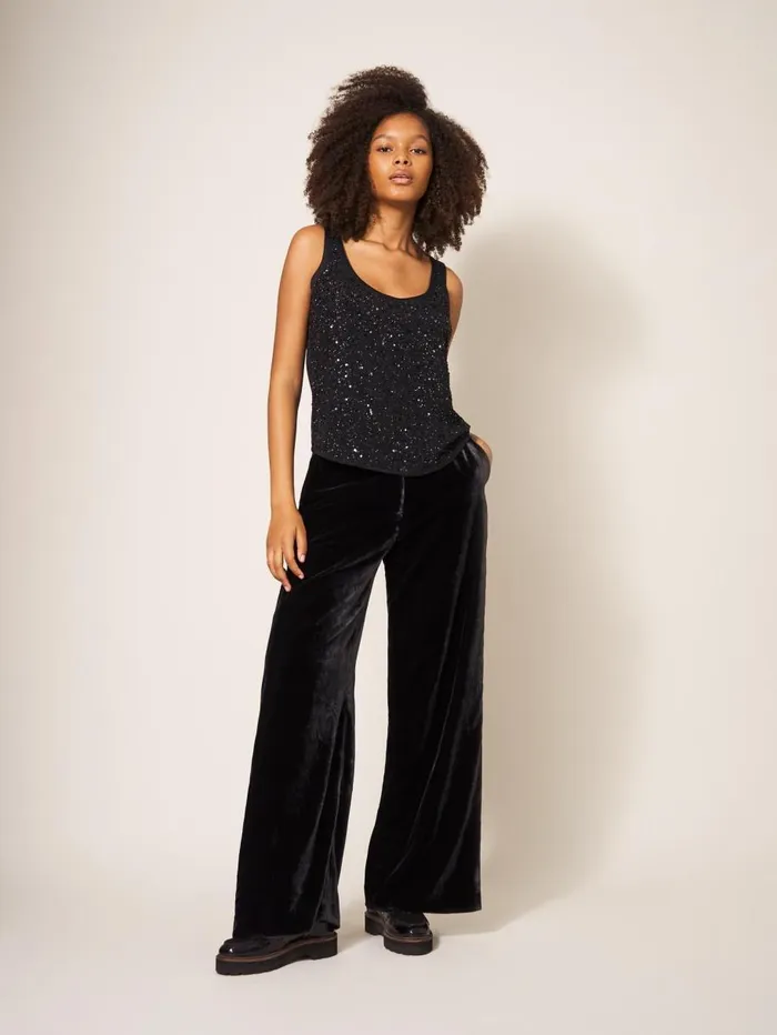 White Stuff TROUSERS Jenny Velvet Wide Leg Trouser Pure Black 8211 Women White Stuff TROUSERS Jenny Velvet Wide Leg Trouser Pure Black 8211 Women