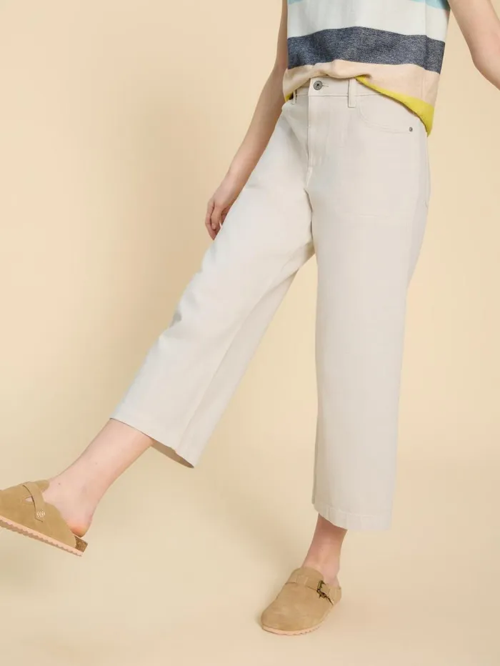 White Stuff TROUSERS Tia Wide Leg Crop Jean Natural White 8211 Women