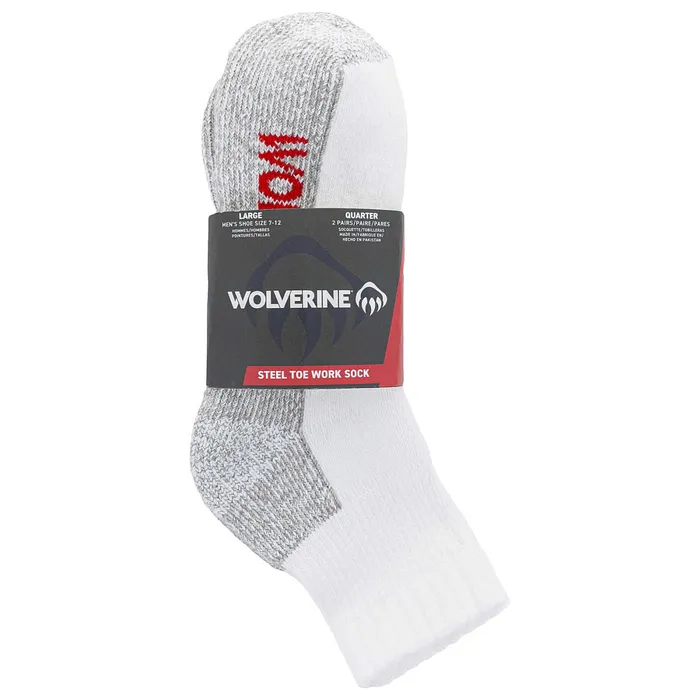 Wolverine 2PK SteelToe Cotton Quarter Sock White Men Socks
