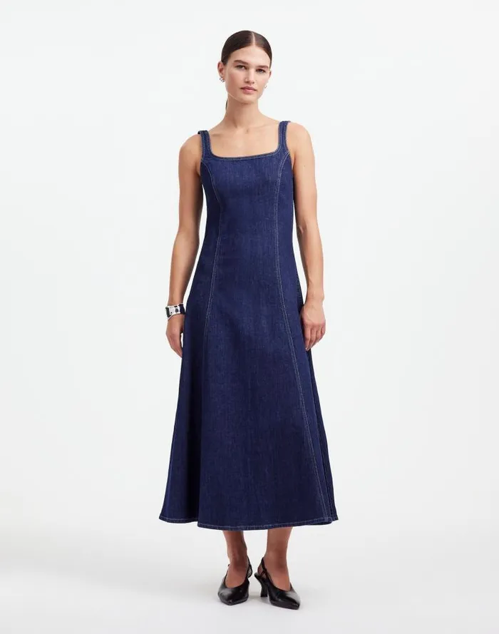 Women Alexa Chung For Madewell Denim Tank Midi Dress In Pellson Wash Pellson Wash Madewell Dresses