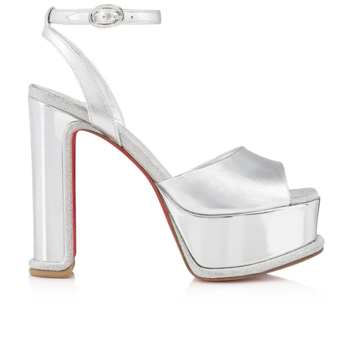 Women Amali Alta 130 Mm Platform Sandals 8211 Iridescent Nappa Leather And Glittered Calf Leather 8211 Silver Silver Christian Louboutin Platforms