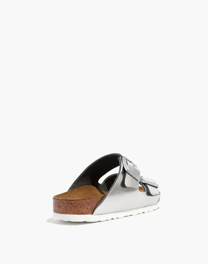 Women Birkenstock Arizona Sandals In Leather Silver Madewell Sandals