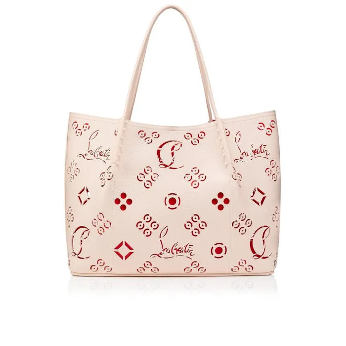 Women Cabarock Large Tote Bag 8211 Perforated Calf Leather Loubinthesky And Spikes 8211 Leche Beige Christian Louboutin Totes