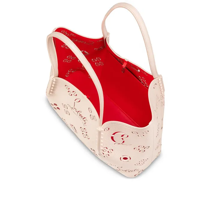 Women Cabarock Large Tote Bag 8211 Perforated Calf Leather Loubinthesky And Spikes 8211 Leche Beige Christian Louboutin Totes