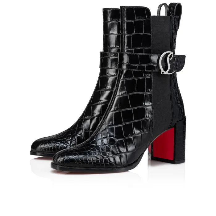 Women CL Chelsea Booty 70 Mm Low Boots 8211 Alligator Embossed Calf Leather 8211 Black Black Christian Louboutin Ankle Boots