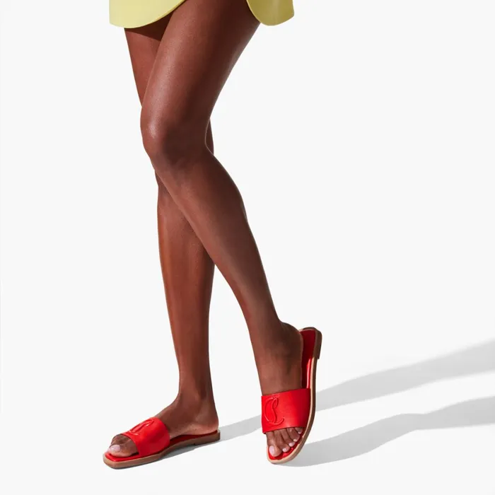 Women CL Mule Mules 8211 Calf Leather 8211 Loubi Red Christian Louboutin Sandals and Slides
