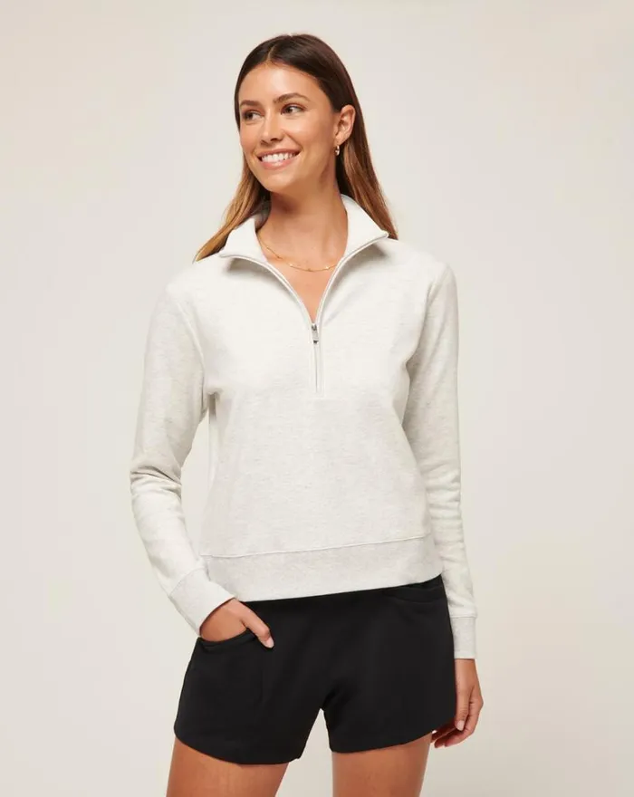 Women CLOUD FLEECE HALF ZIP Heather Light Grey TravisMathew Hoodies and Pullovers