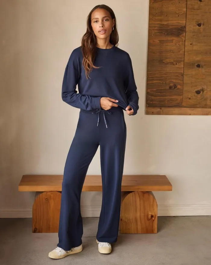Women CLOUD TERRY WIDE LEG PANT Navy Blazer TravisMathew Pants