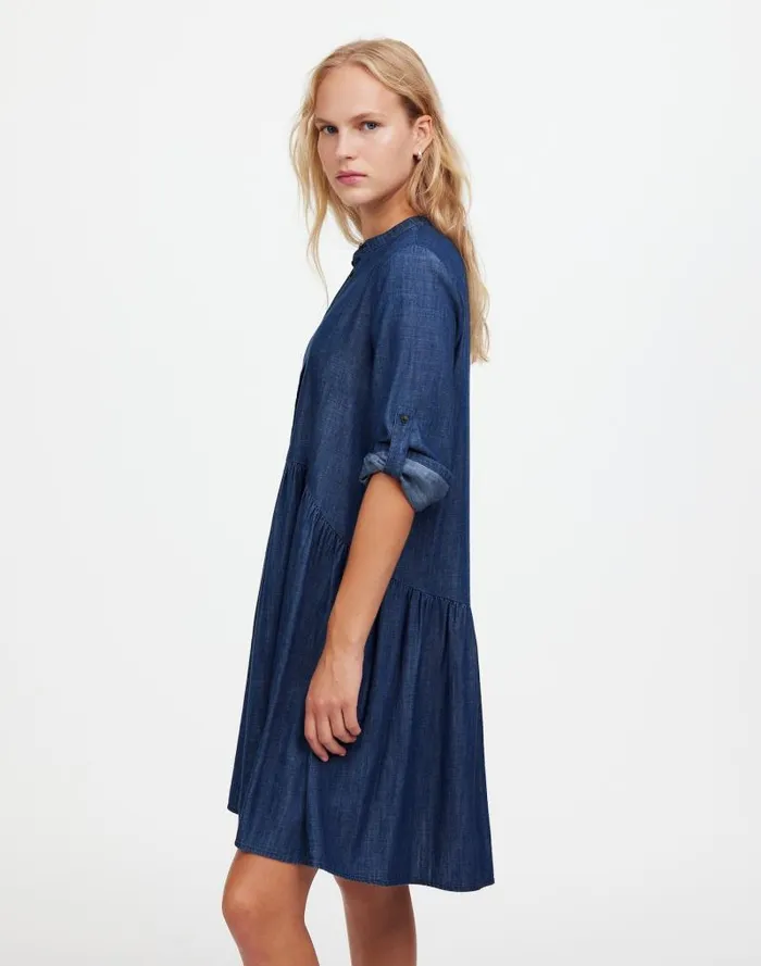Women Denim ButtonFront Mini Shirtdress Denim Blue Madewell Dresses