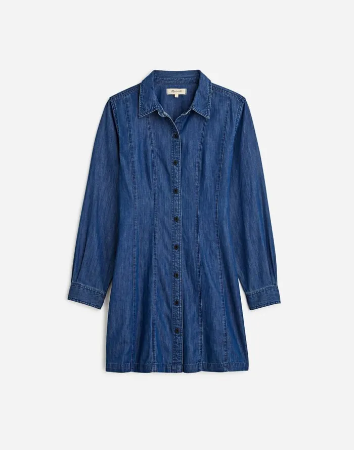 Women Denim Seamed Mini Dress In Clearfield Wash Clearfield Wash Madewell Dresses