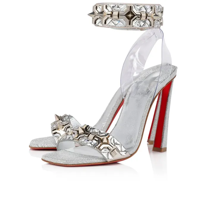 Women Disco Asteroistrass 100 Mm Sandals 8211 Metallic Suede PVC Glittered Calf Leather And Strass 8211 Silver Silver Christian Louboutin Sandals and Slides Women Disco Asteroistrass 100 Mm Sandals 8211 Metallic Suede PVC Glittered Calf Leather And Strass 8211 Silver Silver Christian Louboutin Sandals and Slides