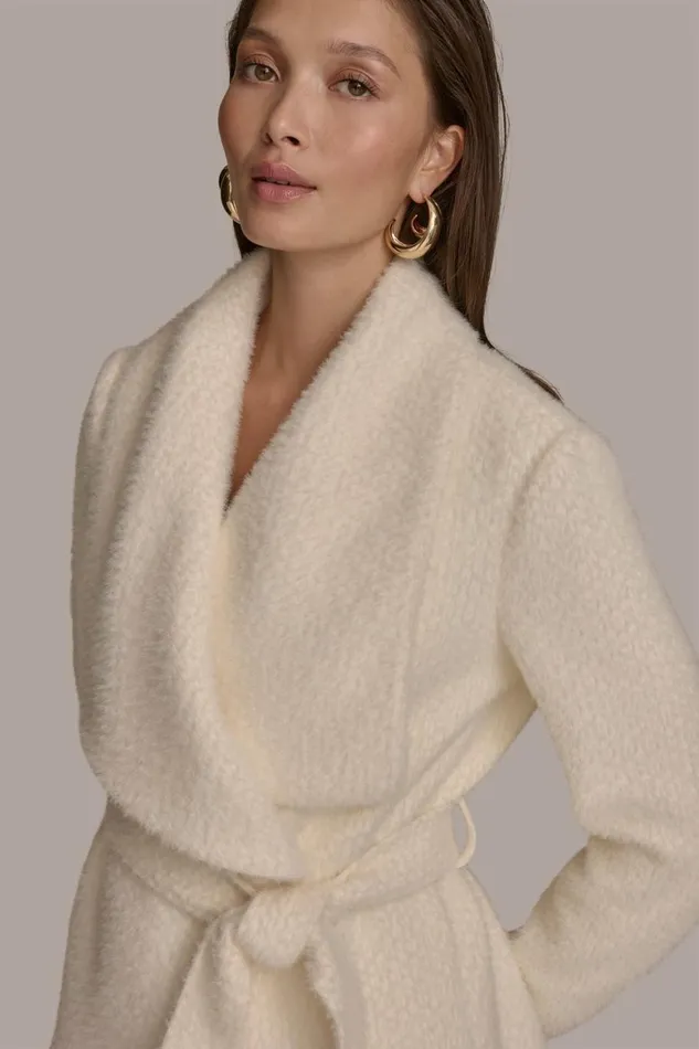 Women Donna Karan Coats And Jackets JACQUARD WRAP JACKET Ivory