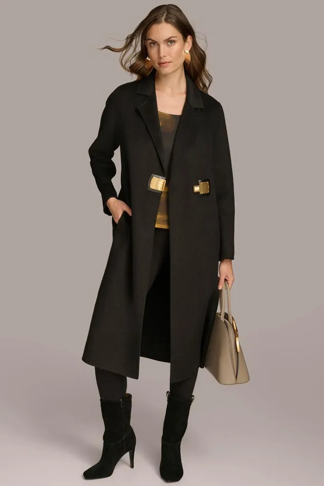 Women Donna Karan Coats And Jackets TAILORED COAT WITH BRUSHED HARDWARE DETAIL Black