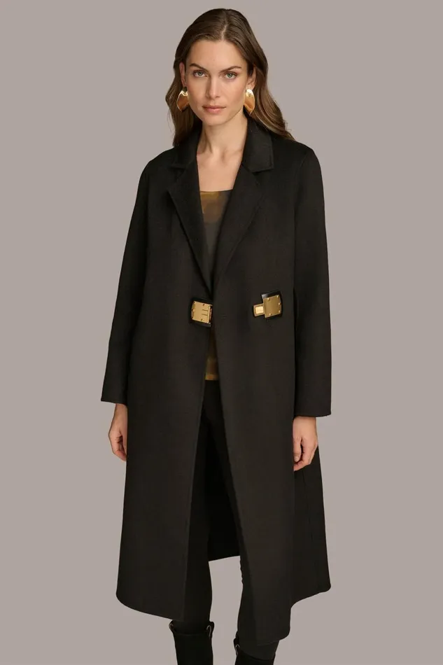 Women Donna Karan Coats And Jackets TAILORED COAT WITH BRUSHED HARDWARE DETAIL Black