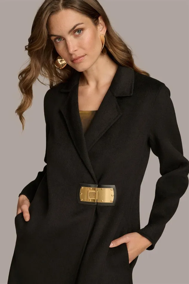 Women Donna Karan Coats And Jackets TAILORED COAT WITH BRUSHED HARDWARE DETAIL Black