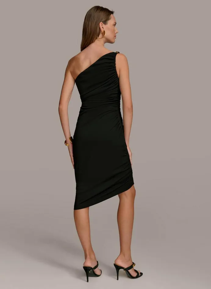 Women Donna Karan Dresses And Jumpsuits ONE SHOULDER RUCHED DRESS Black