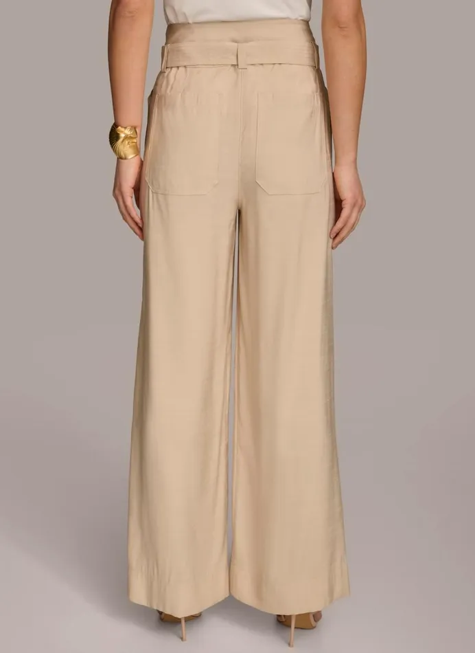 Women Donna Karan Pants HIGH WAIST WIDE LEG Sand