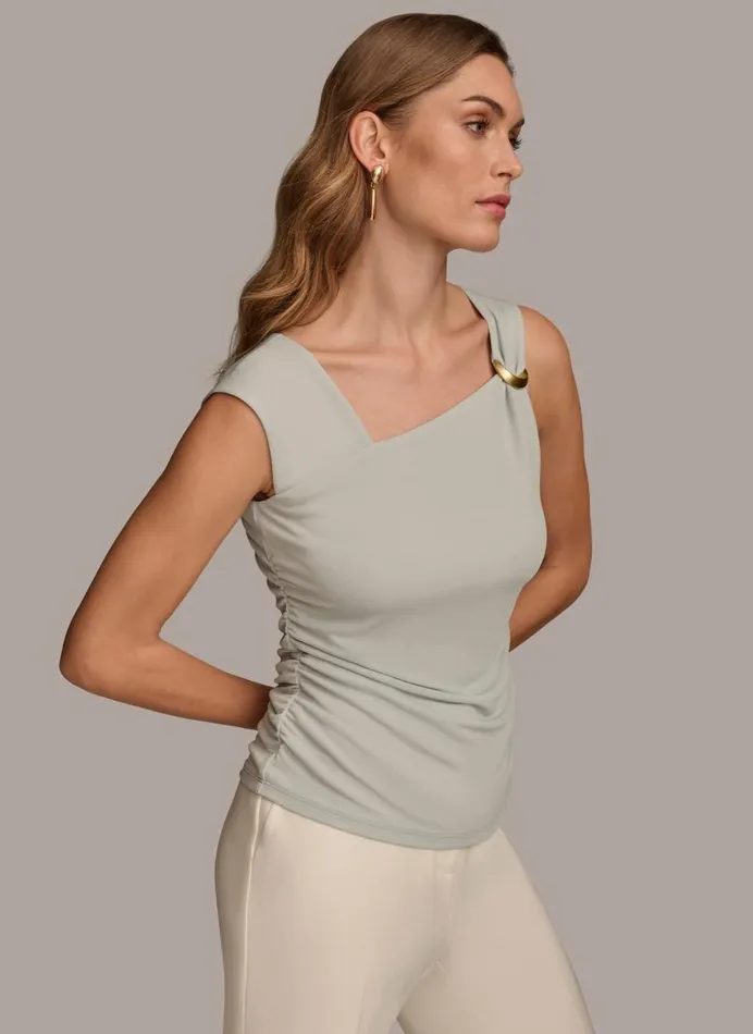 Women Donna Karan Sweaters And Tops ASYMMETRICAL TOP WITH HARDWARE Blue Frost