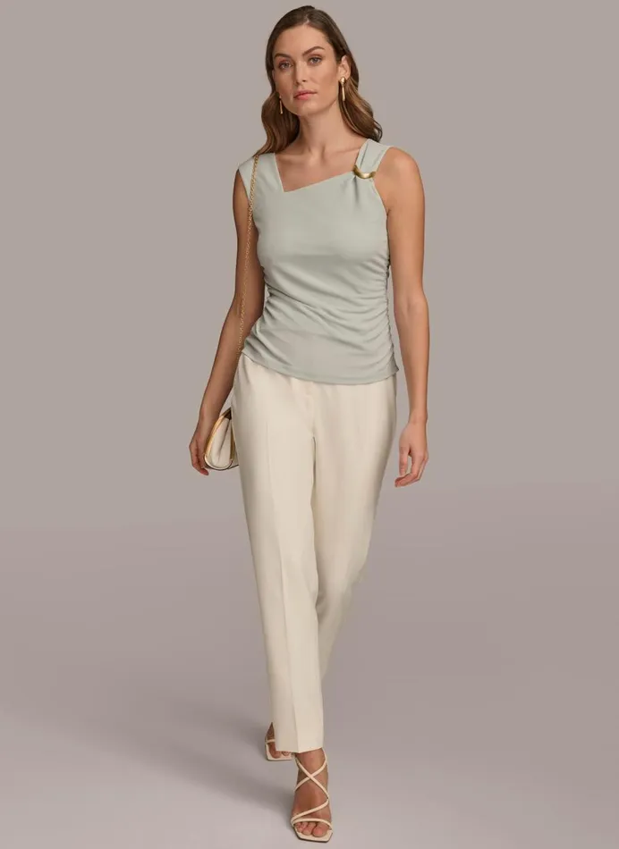 Women Donna Karan Sweaters And Tops ASYMMETRICAL TOP WITH HARDWARE Blue Frost