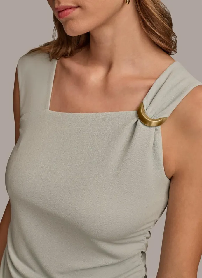 Women Donna Karan Sweaters And Tops ASYMMETRICAL TOP WITH HARDWARE Blue Frost