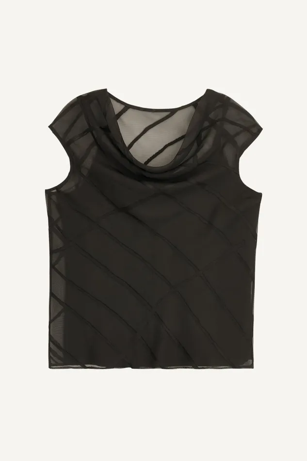 Women Donna Karan Sweaters And Tops BURNOUT VELVET COWL NECK BLOUSE Black
