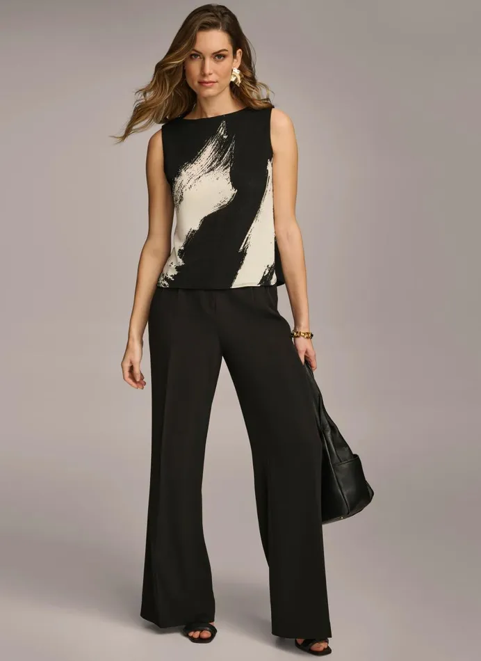 Women Donna Karan Sweaters And Tops CREW NECK LAYERING KNIT Blackcream