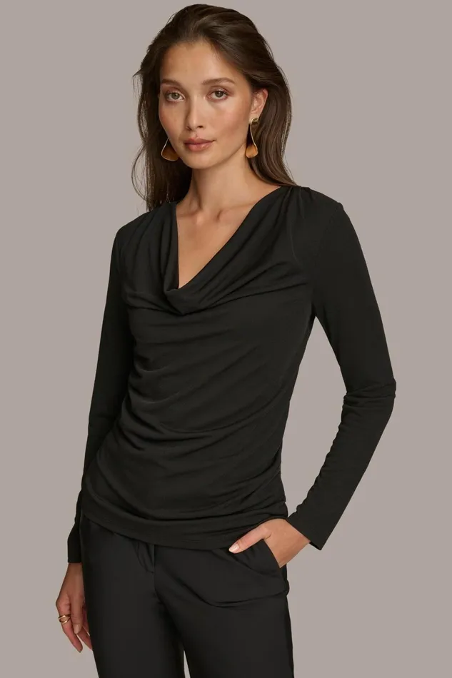 Women Donna Karan Sweaters And Tops DRAPED FRONT TOP Black