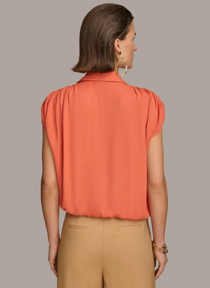 Women Donna Karan Sweaters And Tops ELASTIC HEM BLOUSE Terracotta