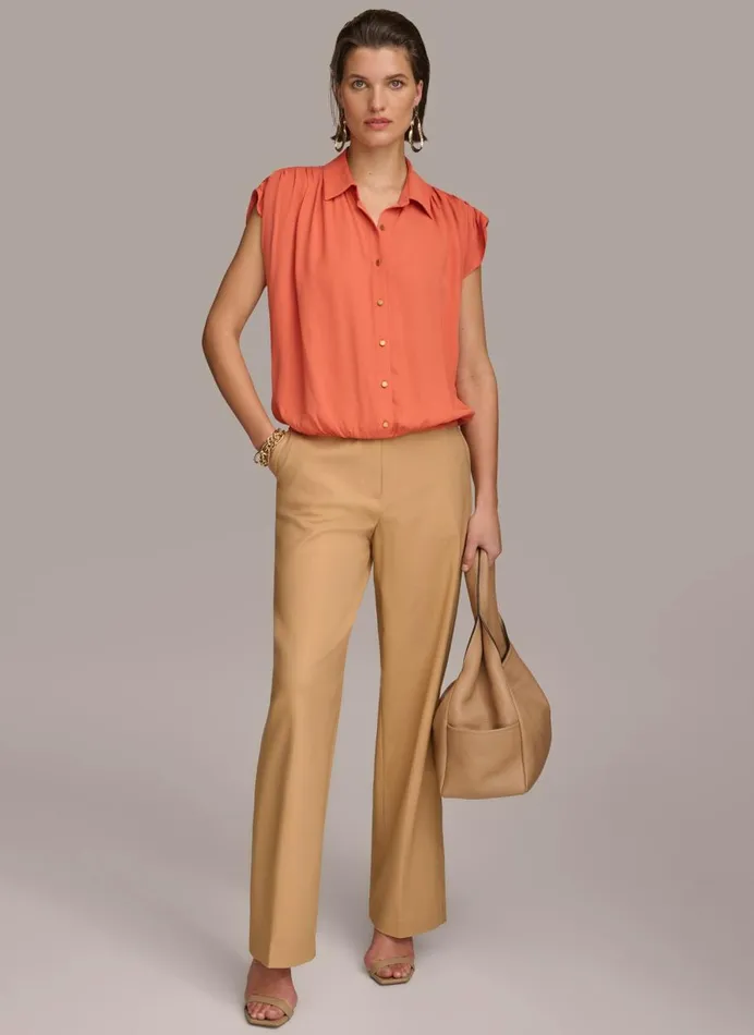 Women Donna Karan Sweaters And Tops ELASTIC HEM BLOUSE Terracotta