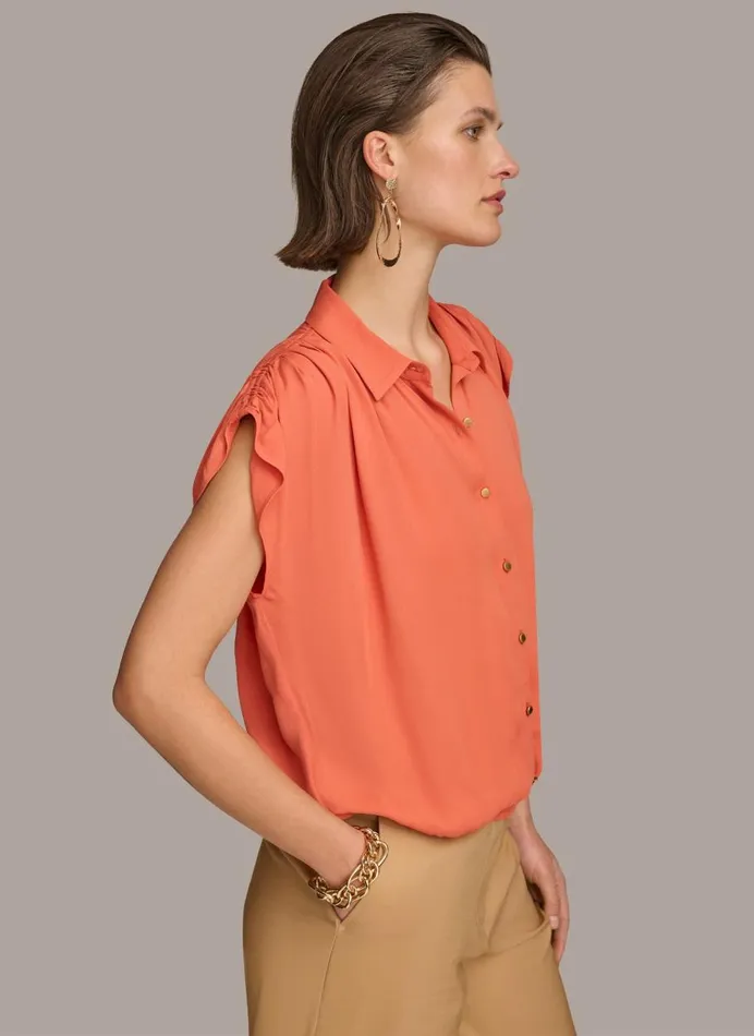 Women Donna Karan Sweaters And Tops ELASTIC HEM BLOUSE Terracotta
