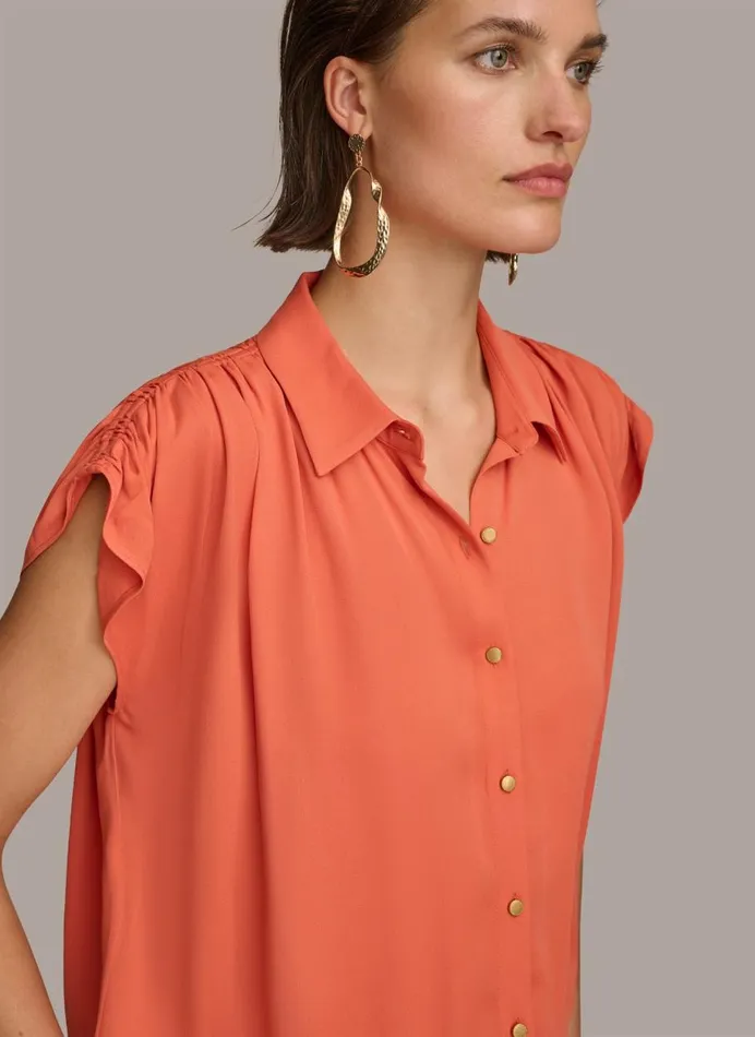 Women Donna Karan Sweaters And Tops ELASTIC HEM BLOUSE Terracotta
