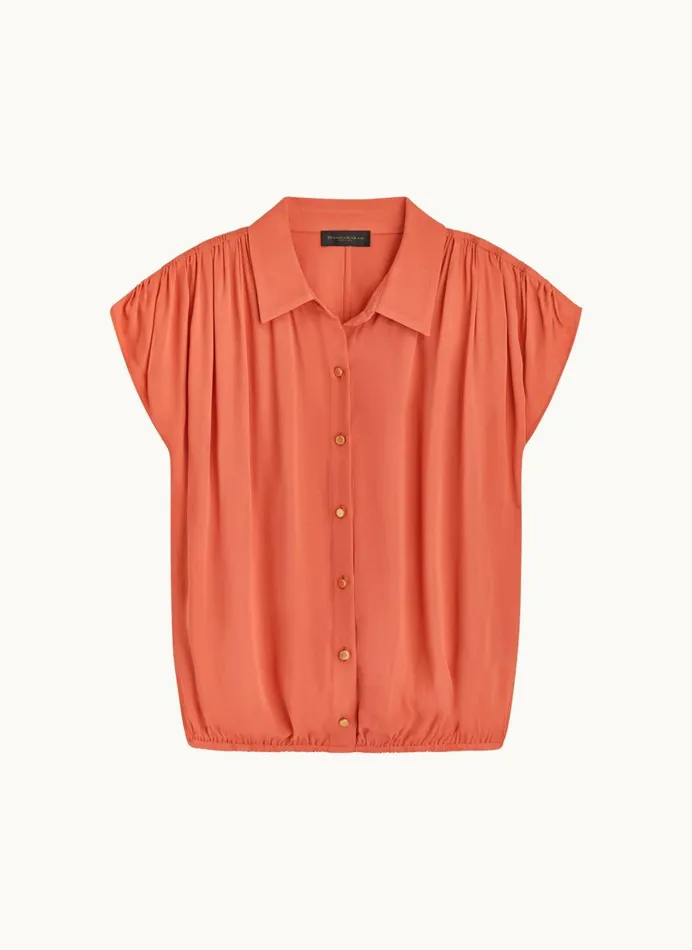 Women Donna Karan Sweaters And Tops ELASTIC HEM BLOUSE Terracotta