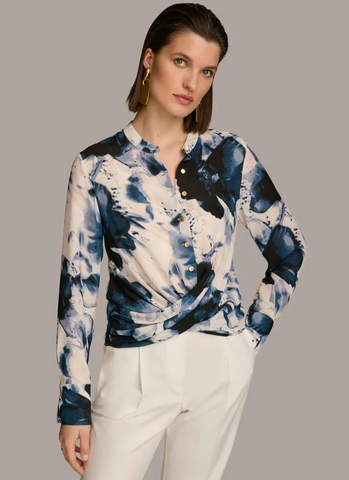 Women Donna Karan Sweaters And Tops FAUX WRAP BLOUSE Tidecream
