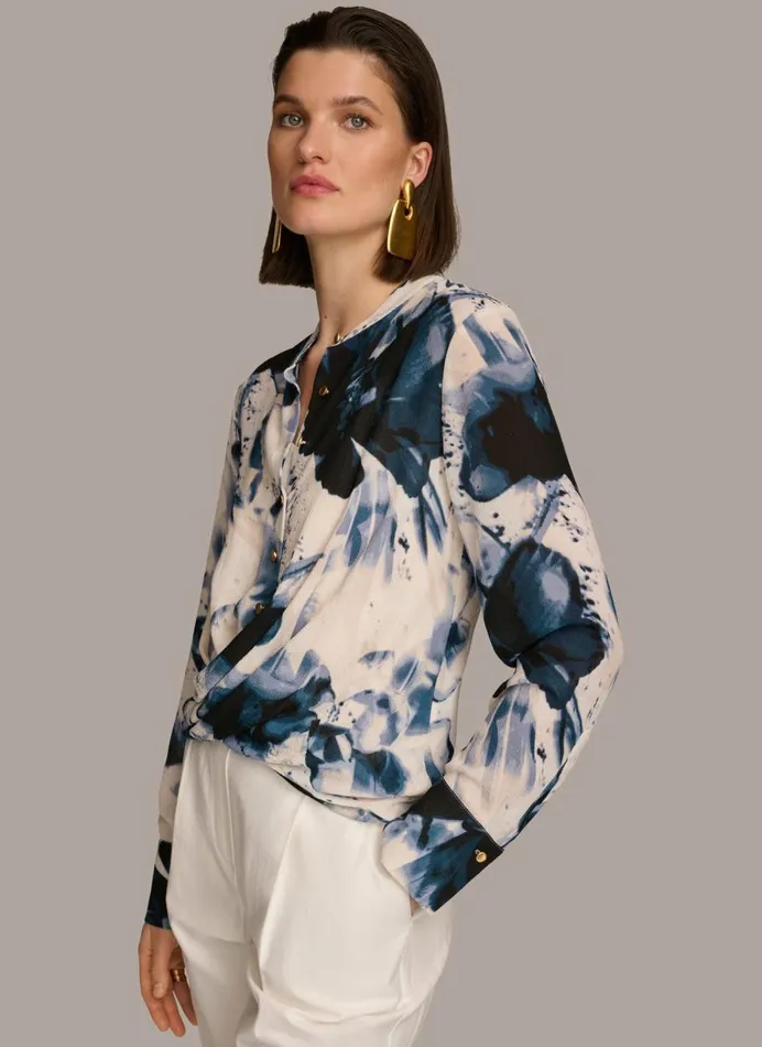 Women Donna Karan Sweaters And Tops FAUX WRAP BLOUSE Tidecream